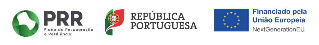 Logotipo Plano de Recuperação e Resiliência, logotipo da Republica Portuguesa e Logotipo da União Europeia